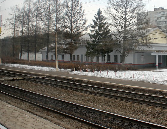 Линии железной дороги и посадочная платформа на станции "Дулёво" 