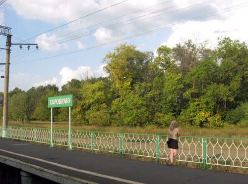 Табличка с названием станции "Хорошово"